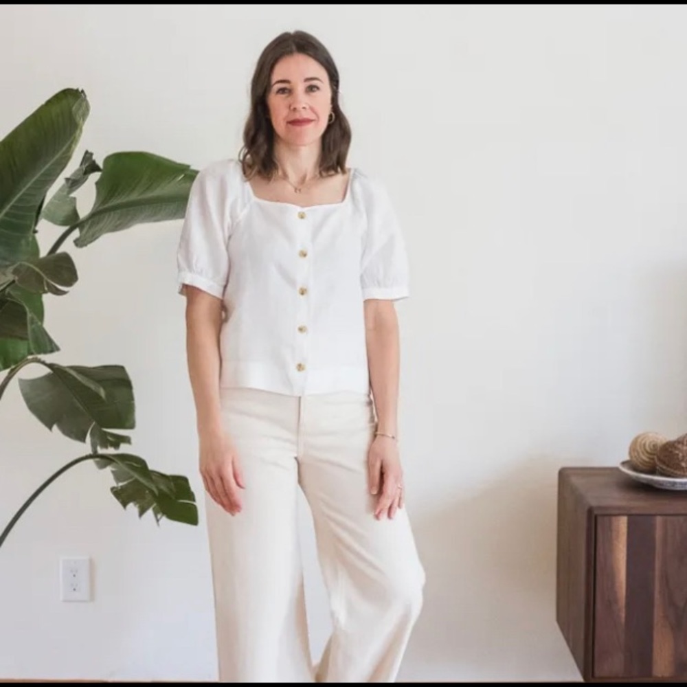 Everlane square neck linen top white size 8